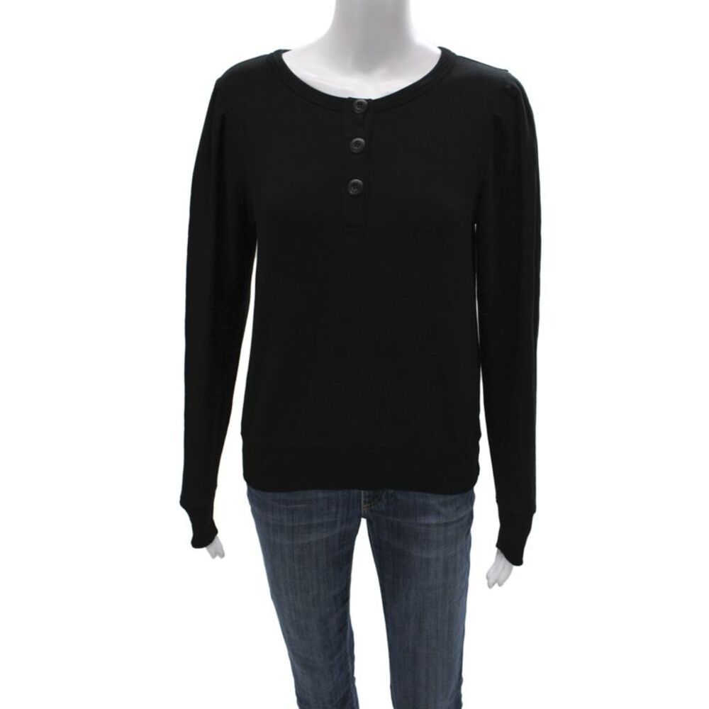 Monrow Women Henley Sweatshirt Black Long Sleeve Size XS Petite